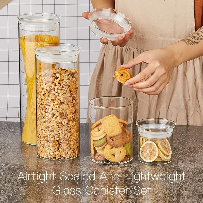 ZENS 27oz Glass Jars with Airtight Lid Set of 2, Clear Glass Storage Containers, Glass Kitchen Canisters with Airtight Lids, Coffee Jars for Brown Sugar, Pantry Organization