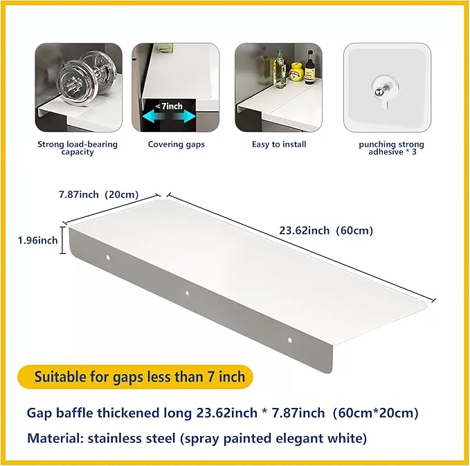 Metal Kitchen Refrigerator Gap Partition Side Panel For Crack Behind Refrigerator Kitchen Partition Panel No Drill Countertop Gap Extension Board(White,23.62 * 7.87inch)