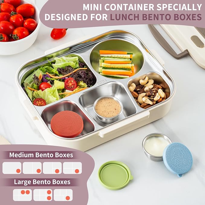 SANEXC 8 Pack - 1.6 Oz Small Salad Dressing Containers To Go, Leakproof Condiment Containers with Lids Reusable Stainless Steel Sauce Cups for Lunch Boxes Kitchen Storage Picnics Travel Meal Prep