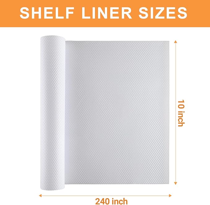FLPMIX White Cabinet Drawer Liner: Non-Adhesive Kitchen Shelf Liners 10" W x 240" L - Easy to Cut & Clean Waterproof Bathroom Cupboard Paper for Pantry Shelves