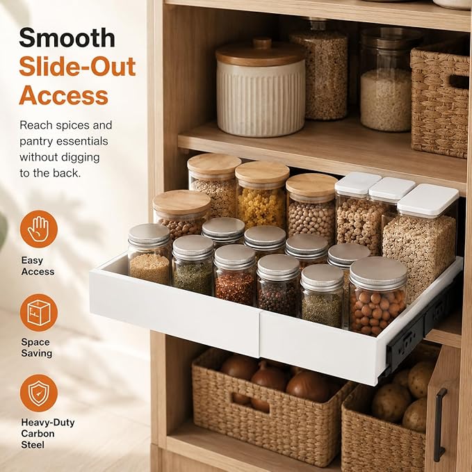 Pull Out Cabinet Organizer, Expandable 7"-11" Slide Out Cabinet Drawer, No Drilling Cabinet Organizer with Adhesive Nano Film for Kitchen Pantry Bathroom Under Sink Storage