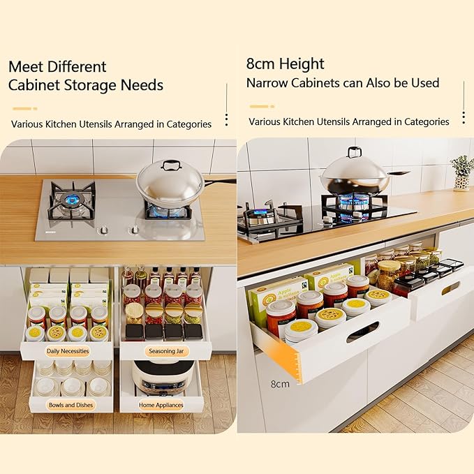 Pull Out Drawers for Cabinets Expandable Drawer Pull Out Drawers Storage Shelves for Kitchen Cabinets Stainless Steel Pull Out Drawer No Drilling and Nailing Required