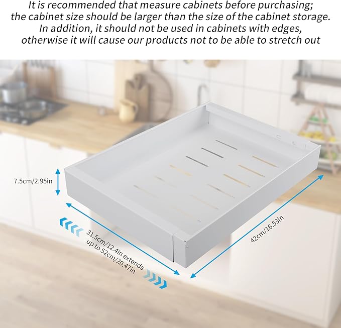 Pull Out Cabinet Organizer, 33 Lbs Capacity Heavy Duty Slide Outs Drawers, Multi-purpose Pull-Out Storage Organizers, No Drill Adjustable Slide outs Drawers for Kitchen, Pantry (White)