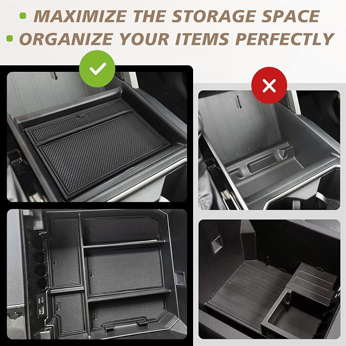 Muslogy Center Console Organizer Compatible with Toyota Tundra 2022-2025 2026 Accessories Middle Insert Box & Lower Center Console Storage Gear Shift Storage Box 2PCS Set(Console Organizer+Lower Tray)