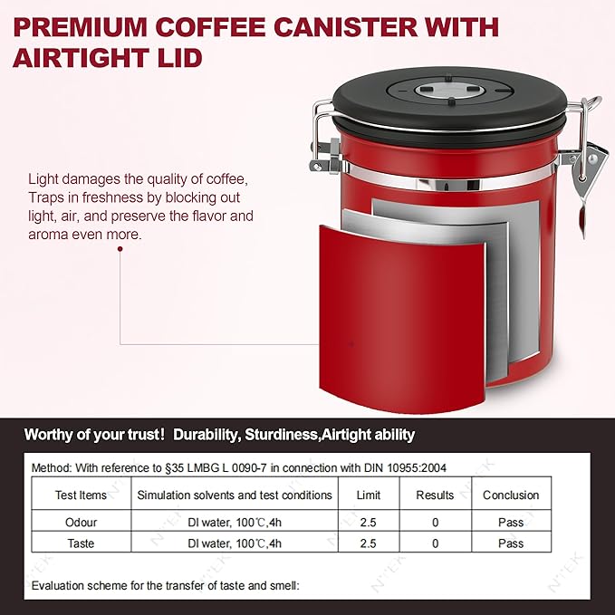 ShanSon Coffee Canister Airtight, Stainless Steel Bean Storage Container with Date Tracker & Scoop, Grounds Sugar Flour Tea Cereal Fits Kitchen Pantry, Ideal Gift for Coffee Lovers,12oz,Red