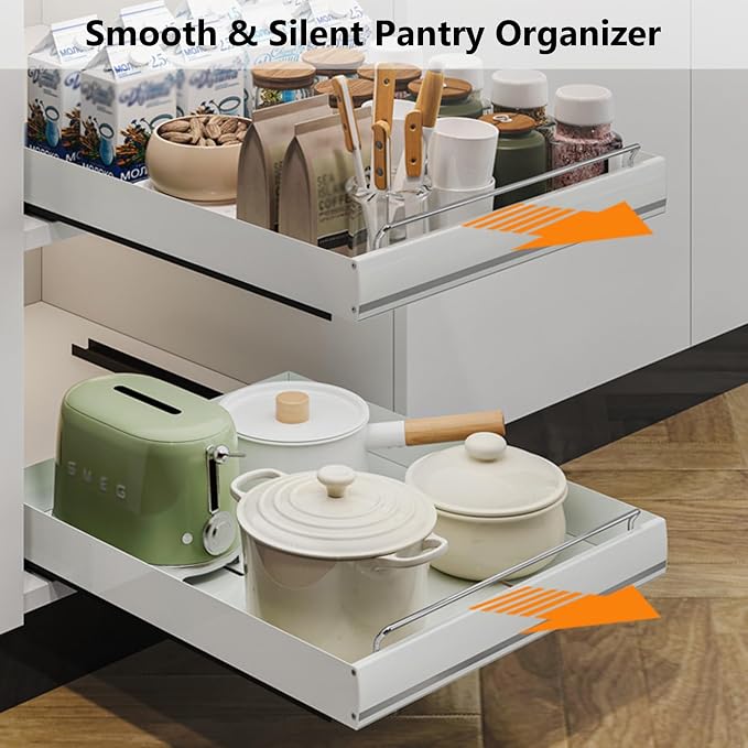 Stainless Steel Pull Out Cabinet Organizer, Pull Out Drawers for Cabinets, Slide Out Drawers for Kitchen Cabinets, Bathroom Cabinet Organizer, Pantry, No Drill,13.8" w*15.7" dx2.36 h