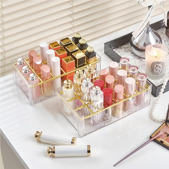 18 Grids Lipsticks Organizer, Clear Acrylic | Lip Gloss Holder, Storage Display Case, For Chapstick & Lip Balm, 1 Pack