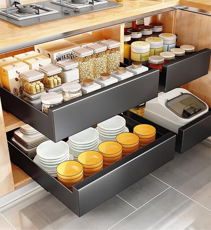 Pull Out Cabinet Adhesive Pull Out Teles Kitchen Drawer 25kg Load Capacity Slide Out Drawer for Kitchen Cupboard Storage,40CM-White