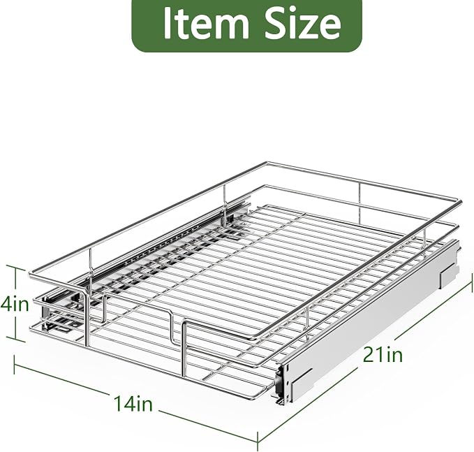 LOVMOR Pull Out Cabinet Organizer 14"W x 21"D, Kitchen Cabinet Pull Out Shelves Slide Out Storage