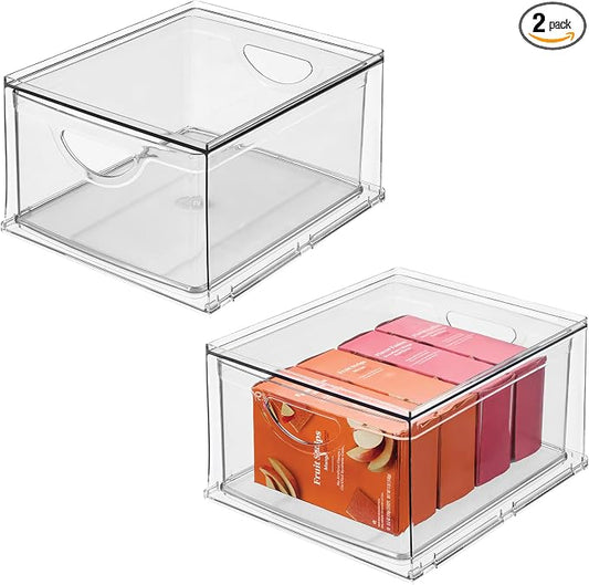 iDesign Stackable Storage Drawer for Fridge, Pantry, or Under Sinks, Set of 2, Clear, Made in USA