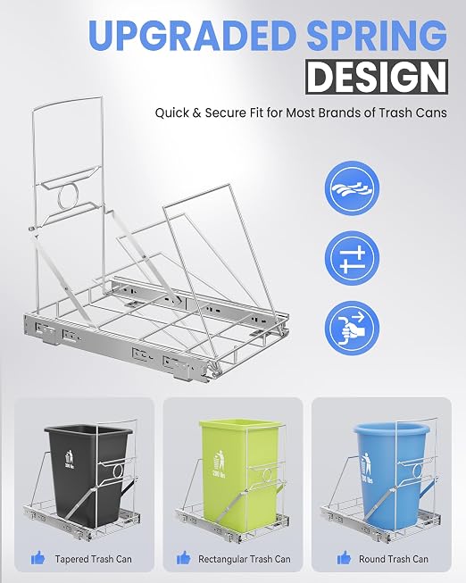 Pull Out Trash Can Cabinet Organizer, Stainless Steel Trash Can Slider for Kitchen Cabinet, Under Sink Slide Out Trash Can Rack for 7-11 Gallon Bins, Silver, Bin Not Included