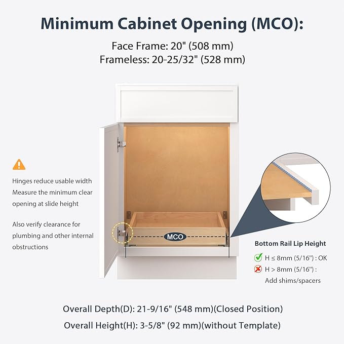 Pull Out Drawers for Cabinets - Birch Wood Pull-Out Drawer 20" W x 21" D - Soft Close Slide Out Shelves for Kitchen Cabinets & Pantry Cabinet Organizer, Heavy Duty, Full-Extension