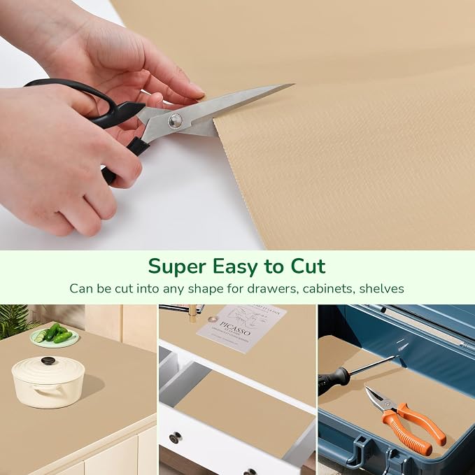 Drawer and Shelf Liner for Kitchen, Non-Slip Non-Adhesive Cabinet Liners for Cupboard, Dresser, Shelves, Tool Box, Pantry, Thickened Easy Install, Strong Grip, 11.8In x 20FT, Beige