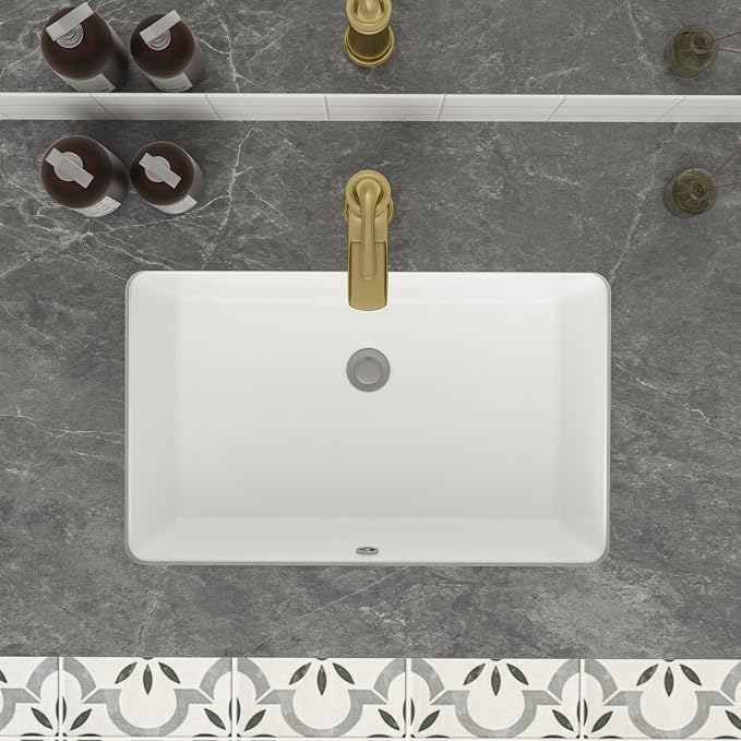 Mocoloo Undermount Bathroom Sink 21 x 13 Inch Rectangle Porcelain White Vessel Ceramic Bathroom Sink 7 Inch Deep Basin with Overflow Lavatory Vanity Top Under Mounted the Counter