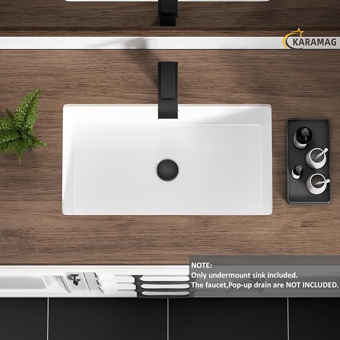 24 Inch Undermount Bathroom Sink Rectangle Undermount Sink White Ceramic Under Counter Bathroom Sinks with Overflow (23.8"x13.8")