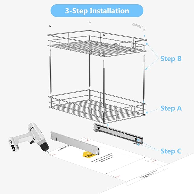 LOVMOR 2-Tier Cabinet Organizer, 20" W x 21" D Pull Out Drawer for Base Cabinet, Chrome Home Organizer, Silver