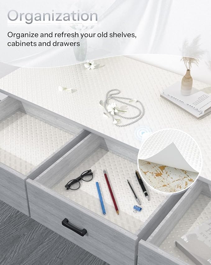 Shelf and Drawer Liner for Kitchen Cabinet, Non-Adhesive 18in x 120in Waterproof Contact Paper Refrigerator Liners Thickened Durable EVA Material Non Slip Mat for Dresser Cupboard Pantry Protector