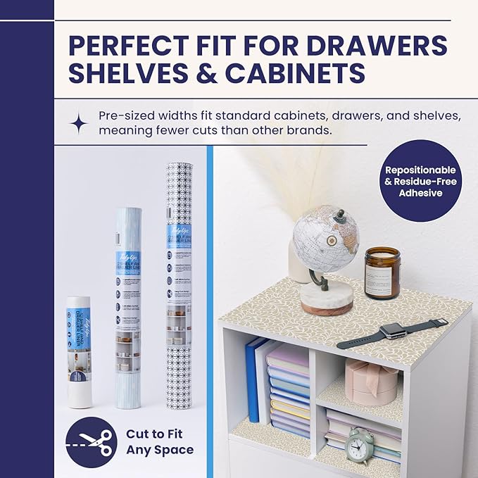 Adhesive Shelf Liner — Waterproof Felt Cabinet Liner & Contact Paper for Kitchen Organization — Soft Glide Drawer Liners, Under Sink & Shelf Covers (Sandstone Petals, 10.75in x 6ft, 2-Pack)