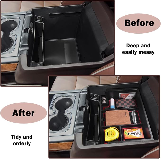 Full coverage Center Console Organizer Compatible with 2014-2018 GMC Sierra 1500 /Chevy Silverado 1500 Accessories 2015-2020 Yukon XL/Tahoe Suburban Insert Armrest Storage ABS Plastic, Red