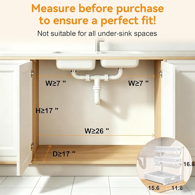 Under Sink Organizer for Bathroom, 3 Tier Adjustable Height Under Sink Storage, Sliding Pull Out Cabinet Organizer Shelf, Metal Multi-Purpose Cabinet Organizer for Kitchen (1 Pack, White)