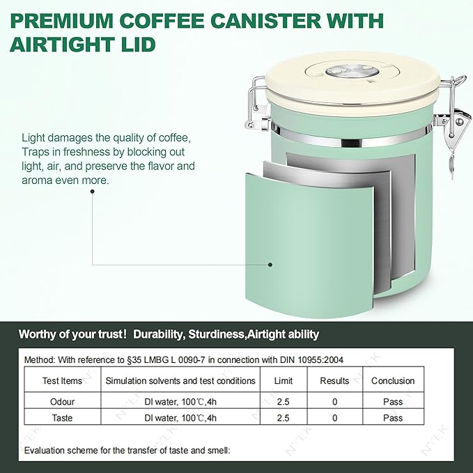 ShanSon Coffee Canister Airtight, Stainless Steel Bean Storage Container with Date Tracker & Scoop, Grounds Sugar Flour Tea Cereal Fits Kitchen Pantry, Ideal Gift for Coffee Lovers,16oz,Green