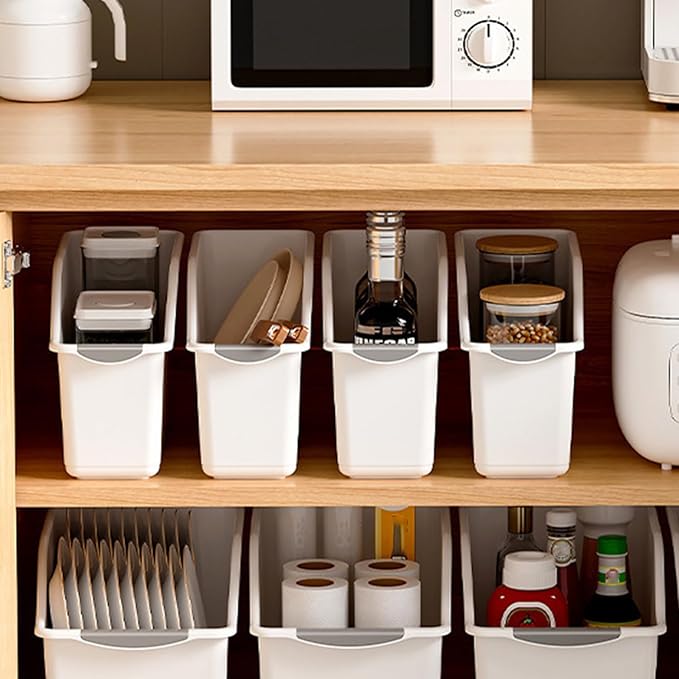 2 Pack Tall Under Sink Organizer with Wheels, Roll Out Plastic Organizer Bins with Handle for Kitchen, Bathroom and Pantry, Multi-purpose Freezer Organization, Kitchen Organizers and Storage