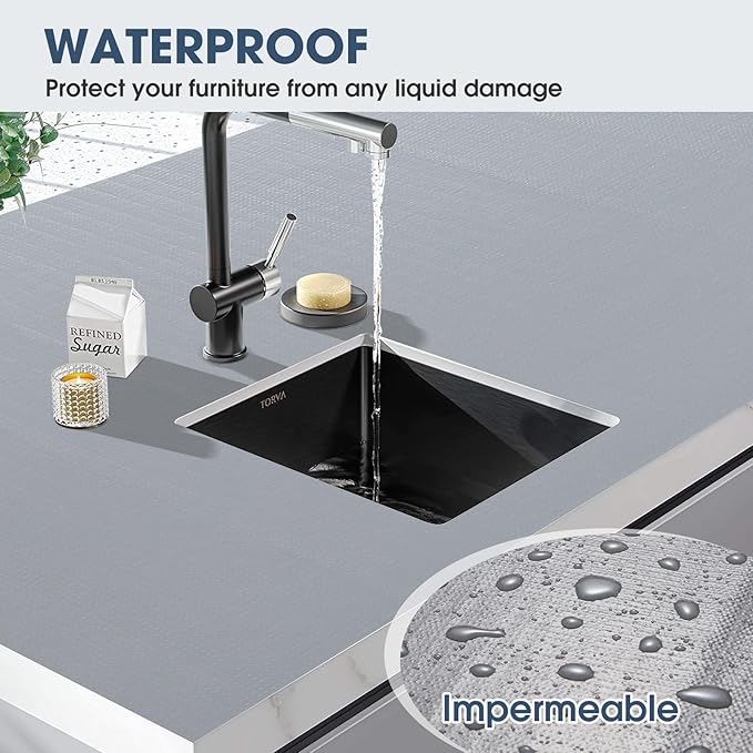 Drawer and Shelf Liner, Non-Slip Kitchen Cabinet Liners Non-Adhesive Thick Strong Grip Waterproof Washable Mats Protect Dresser Shelves Cupboard Bathroom Cabinets, Pure Gray, 12 in X 30 FT