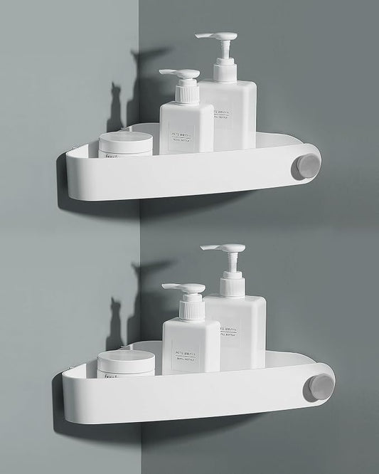 Sotfamily Plastic Shower Caddy Corner (for 90° Only), 2 Pack Adhesive Corner Shower Shelves for Bathroom Organizers and Storage, White
