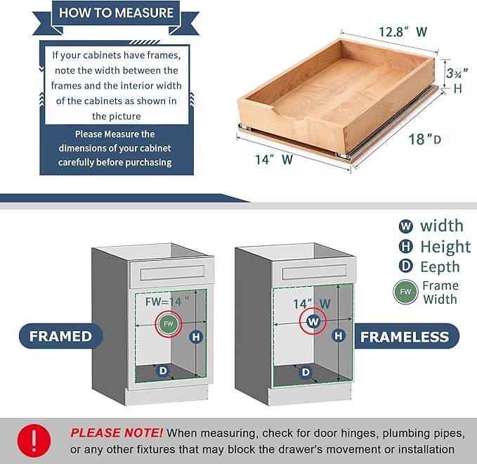 Pull Out Cabinet Drawers - 6x2 Size Options (12-23'W,18-21'D), Pre-Assembled with Soft Close Slides, Solid Beechwood, Easy Installation(14'W x 18'D)
