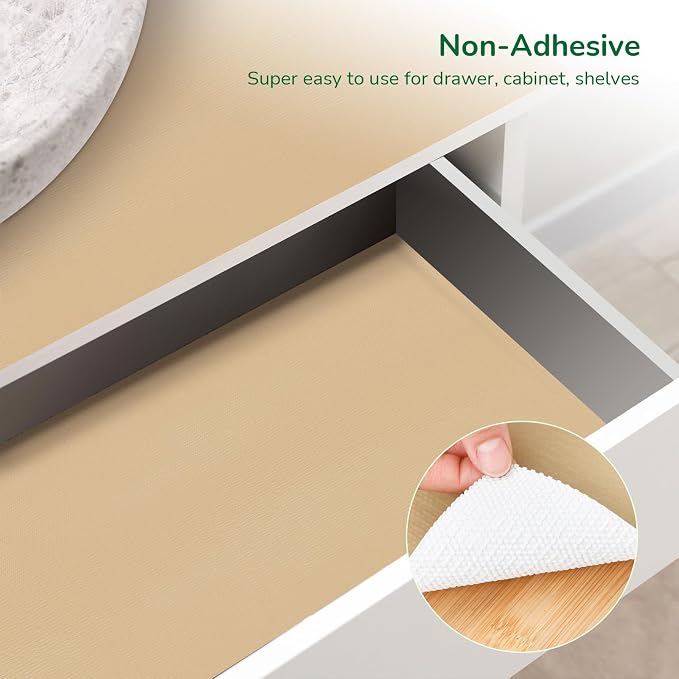 Drawer and Shelf Liner for Kitchen, Non-Slip Non-Adhesive Cabinet Liners for Cupboard, Dresser, Shelves, Tool Box, Pantry, Thickened Easy Install, Strong Grip, 23.6In x 20FT, Beige