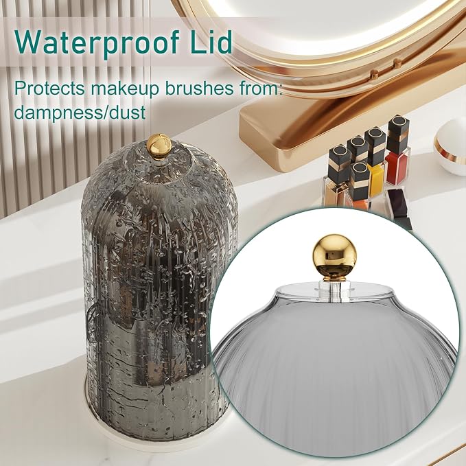 GAXmi Makeup Brush Holder with Lid Rotating Cosmetic Tools Organizer, Grey | 360 Rotation, Waterproof, Dustproof, Moistureproof