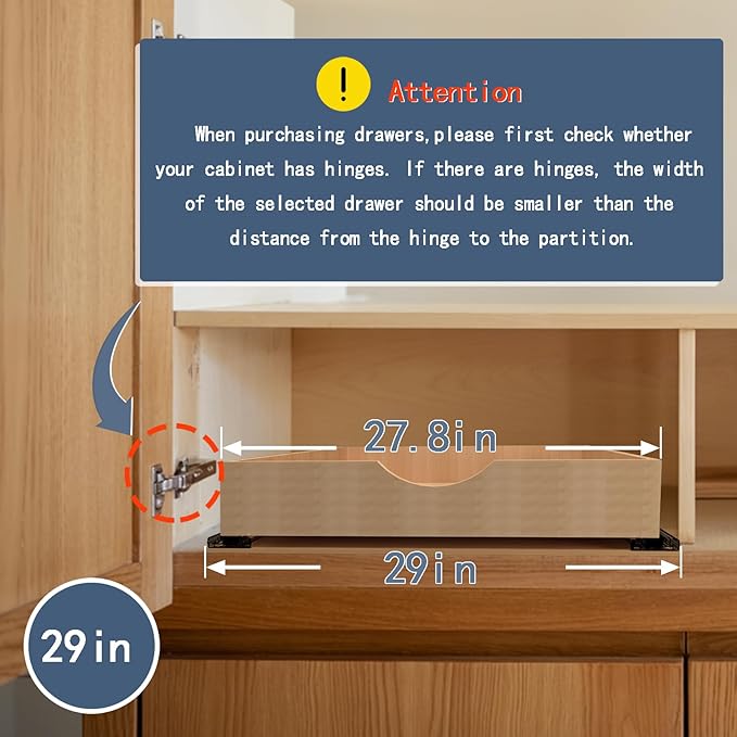 Pull Out Cabinet Drawers - 6x2 Size Options (12-23'W,18-21'D), Pre-Assembled with Soft Close Slides, Solid Beechwood, Easy Installation(29'W x 21'D)