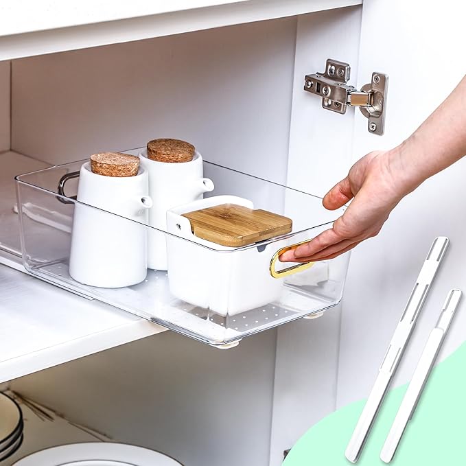 CroBlissful 8 Pcs Adhesive Sliders for Cabinets Pull Out Drawer Organizer Accessories Basket Office Glide Cabinet Tracks Runner Adhesive Drawer Slides Pull Out Replace Guide Rail for Back to School