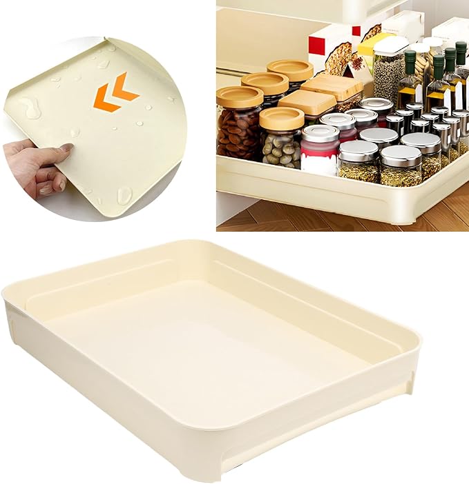 AUNMAS Pull Out Cabinet Organizer, No Drill Slide Out Drawer with Quiet Three Section Guiding Rail, for Kitchen Pantry Bathroom Under Sink Storage Tray