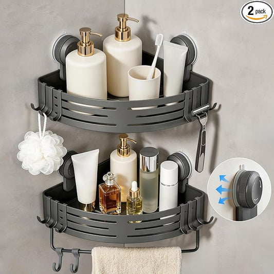 Lekesky Corner Shower Caddy Suction Cups, No Drilling Bathroom Shower Shelf | Aluminum, Rustproof, Suction Cup Can Remove and Reposition, Can hold up to 22 pounds, Also Can hold large shampoo bottles