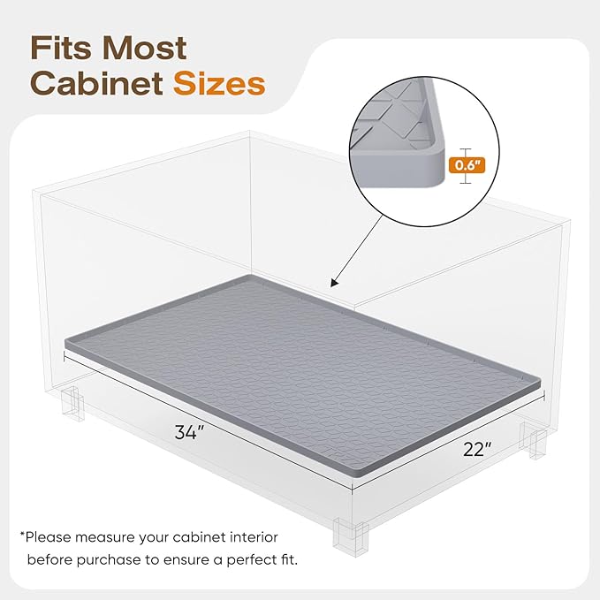 TRZZ Silicone Waterproof Under Sink Mat 34" x 22", Drip Tray and Cabinet Liner for Kitchen and Bathroom, Prevents Water Damage and Organizes Cabinets (Beige)