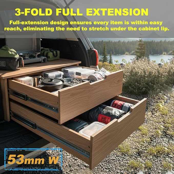 Heavy Duty 32" Drawer Slides, Full Extension Ball Bearing, 300LB | 53MM Width, 3-Fold Design, Side Mount, Smooth & Quiet Operation, for Cabinets, Drawers, Workbenches