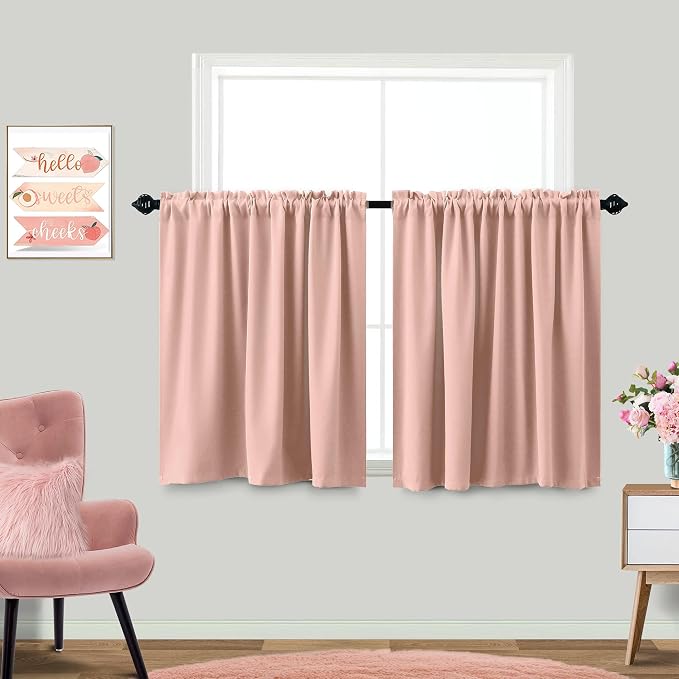 KOUFALL Pink Kitchen Curtains Sets of 2 Piece,Pastel Rose Blush Boho Half Window Curtains for Bathroom,36 Inch Length