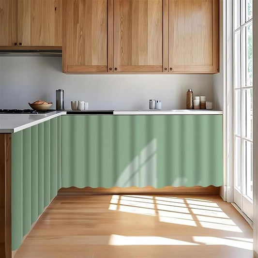 Under Sink Curtain for Closet, Privacy Short Cabinet Curtain Self Stick Adhesive Desk Skirt for Kitchen Classroom, Light Green, 55" W x 20" L