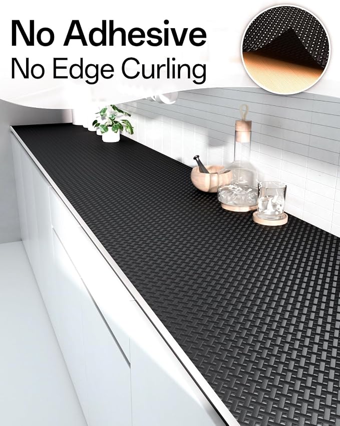 Shelf and Drawer Liner for Kitchen Cabinet, Non-Adhesive 18in x 240in Waterproof Contact Paper Refrigerator Liners Thickened Durable EVA Material Non Slip Mat for Dresser Cupboard Pantry Protector