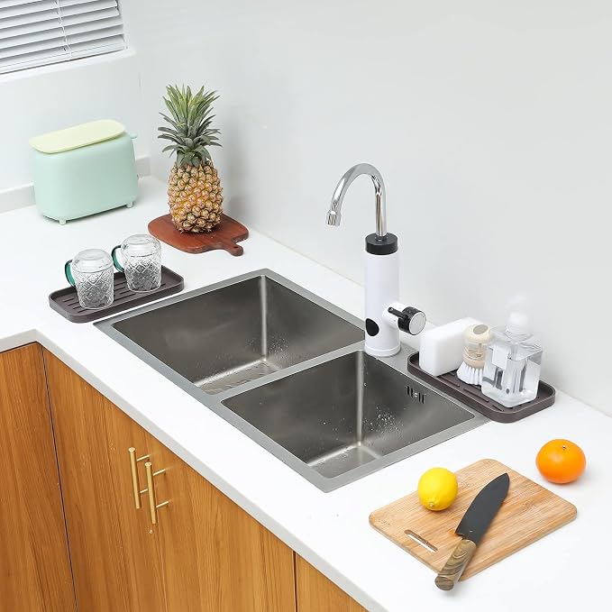 MicoYang Silicone Kitchen Sink Organizer Tray for Multiple Usage,Eco-Friendly Sponges Holder for Kitchen Bathroom Counter or Sink,Dish Soap Dispenser,Scrubber,Bottle,Cup (Coffee, 10"×5.3")