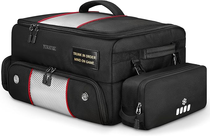 YOREPEK Upgraded Golf Trunk Organizer, Golf Gifts for Men, with Removable Insulated Pouch&Dust-Proof Protective Layer, Multi-Compartment fits 2 Pairs of Shoes, Golf Accessories