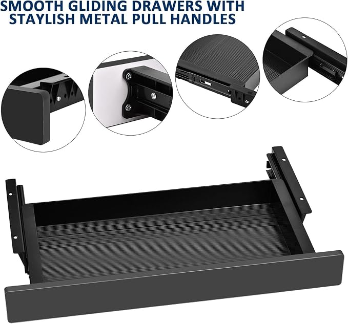 Under Desk Mounted Sliding Drawer to Pull Out, Attachable Desk Pencil Drawer with Ball-Bearing Slides, Metal and Plastic Storage Drawer (Black)