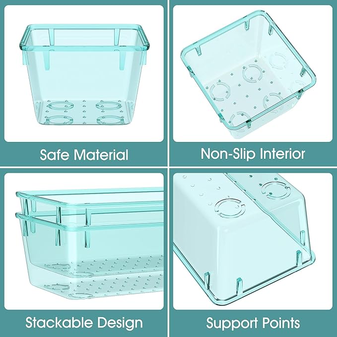 WOWBOX 25 PCS Plastic Drawer Organizer Set, 4 Sizes Desk Drawer Divider Organizers and Storage Bins for Makeup, Jewelry, Gadgets for Kitchen, Bedroom, Bathroom, Office, Sea Blue