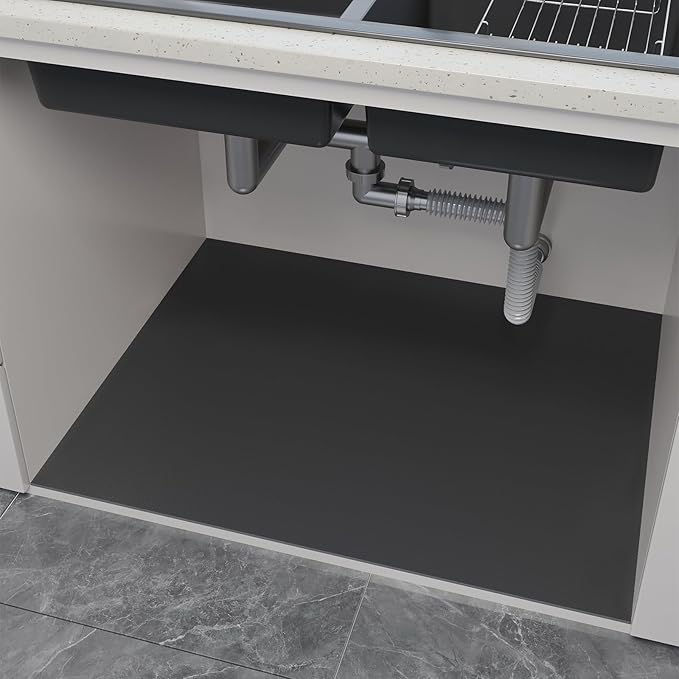 Under Sink Mats-20" x 16" (Cut-to-Fit) Absorbent Shelf Liner for Kitchen&Bathroom Cabinets | Non-Slip, Quick-Dry Cabinet Liner for Under Sink, Vanity & Utility Storage (Grey,20''x16'')