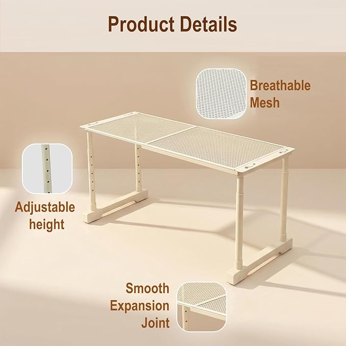 Expandable Cabinet Organizer Shelf, Adjustable Height Under Sink Storage Organizer, Shelf Riser for Kitchen, Bathroom, Wardrobe, Under Sink Counter(Beige) (2)