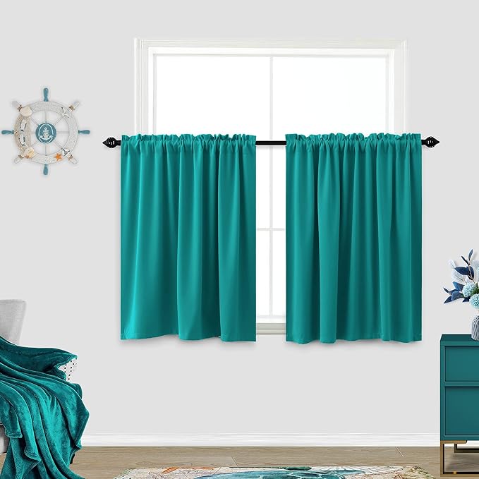 KOUFALL Laundry Room Cover Up Curtains for Shelves and Storage Privacy Short Small Blackout Curtains to Hide Clutter Washer and Dryer Washing Machine Storage Boxes