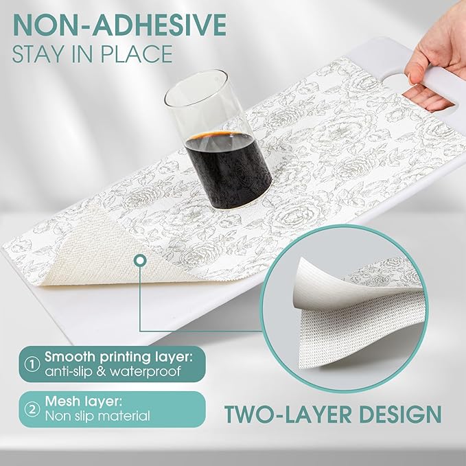 Drawer and Shelf Liner, Non-Slip Kitchen Cabinet Liners Non-Adhesive Thick Strong Grip Waterproof Washable Mats Protect Dresser Shelves Cupboard Bathroom Cabinets, Rose, 18 in X 10 FT