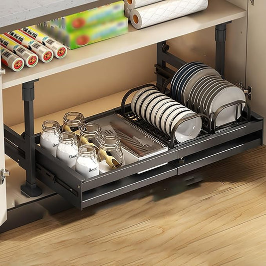 Pull Out Kitchen Cabinet s Sliding Drawers for Cupboard No Drill No Nail Slide Out Storage Solution Black Size S Maximize Kitchen Space Efficiently，Black Single Layer_41*42 * 27