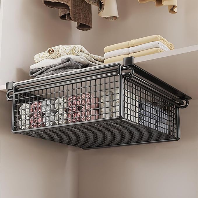 Cabinet Organizing Bin Under Shelf Storage Basket Hanging Pullout Drawer Multifunction Bedroom Clothing Pull Out Basket Rust Closet Storage